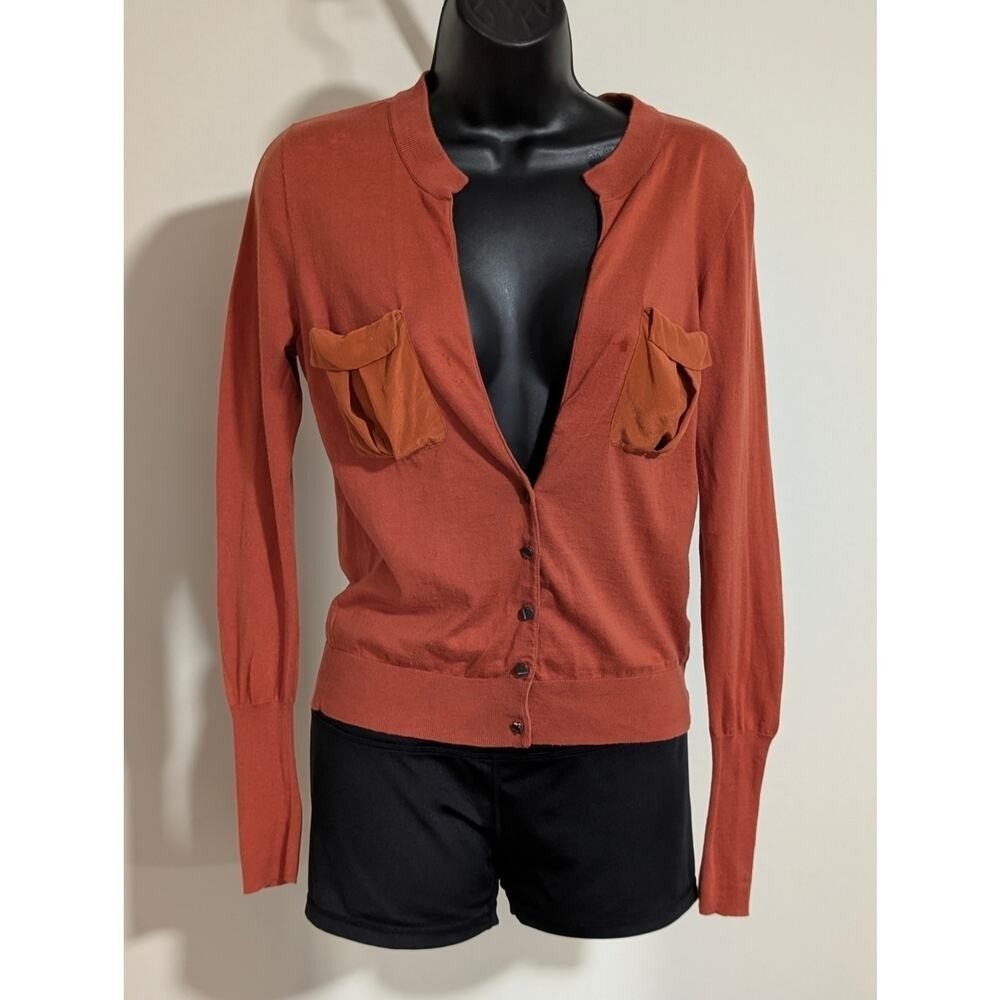 J.Crew Rust Orange Button Down Cardigan Sweater Silk Pockets Small